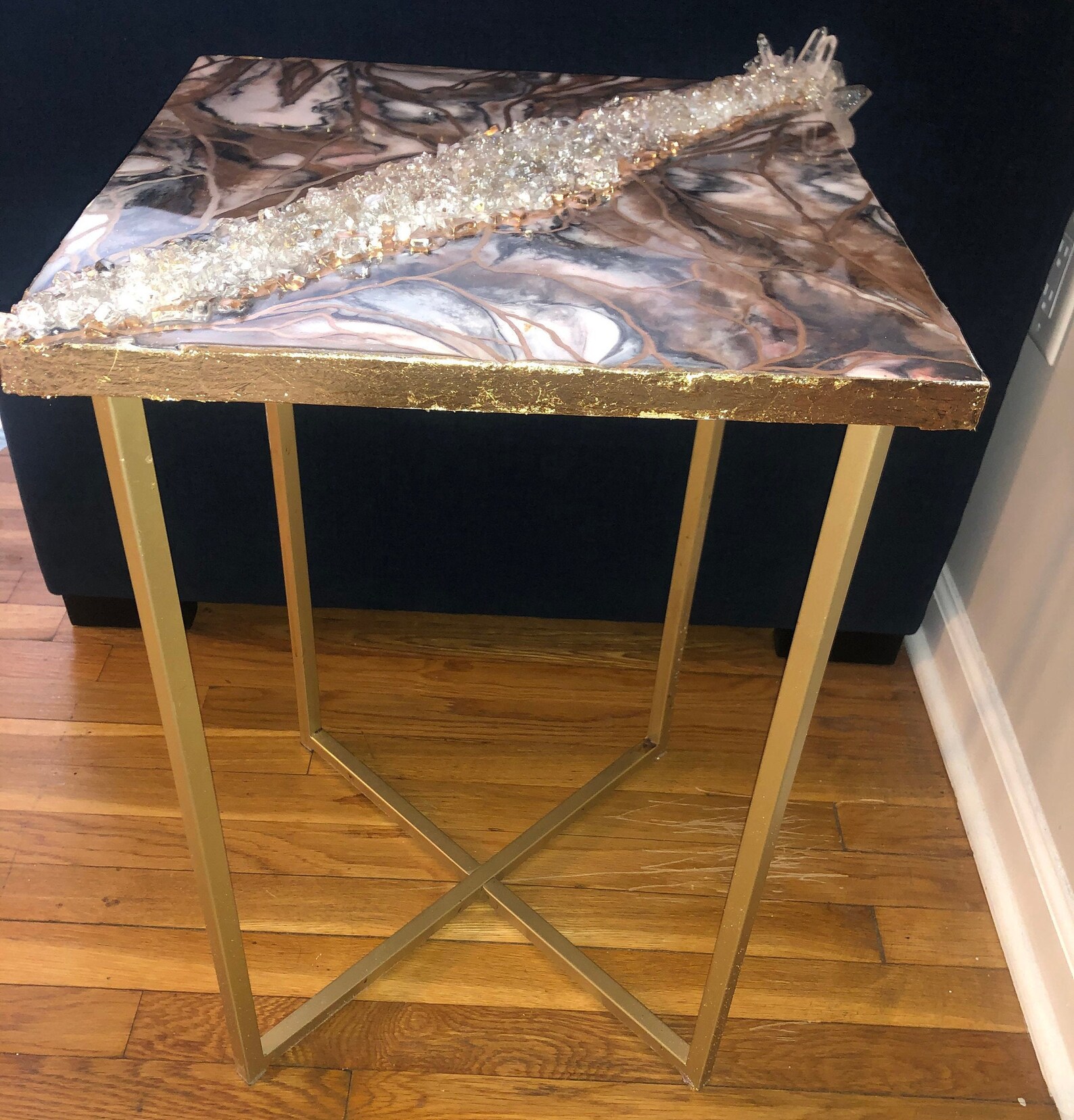 White and gold epoxy resin end table Etsy