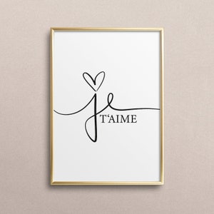 Plakat, druk, druk artystyczny, druk cyfrowy, cytat, powiedzenia: Je t'aime - pomysł na prezent, miłość, Walentynki, ślub, zaręczyny, miłość
