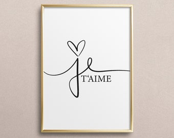 Poster, Print, Wallart, Fine Art-Print, Quotes, Sayings, Typography, Art: Je t'aime - i love you, gift idea, wedding, birthday, engagement