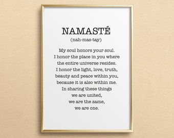 Poster, Print, Wallart, Fine Art-Print, Quotes, Sayings, Typography, Art: Namasté + definition - yoga, meditation, spiritual, peace, gift