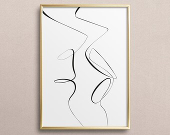 Poster, Print, Kunstdruck, Digitaldruck, Line Art: Kiss - Leidenschaftliche Liebe, Illustration, minimalistisch, skandinavisches Design