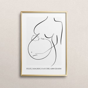 Póster de nacimiento personalizado con nombre, fecha de nacimiento, hora y peso para descargar: embarazo - nacimiento, maternidad, bebé