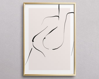 Poster, Print, Wallart, Fine Art-Print, Lineart: Breast - gift idea, nude, interior, design, drawing, minimalistic, breast cancer, self love