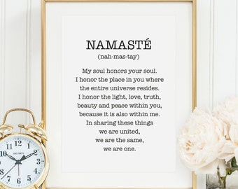 Poster, Print, Wallart, Fine Art-Print, Quotes, Sayings, Typography, Art: Namasté + definition - yoga, meditation, spiritual, peace, gift