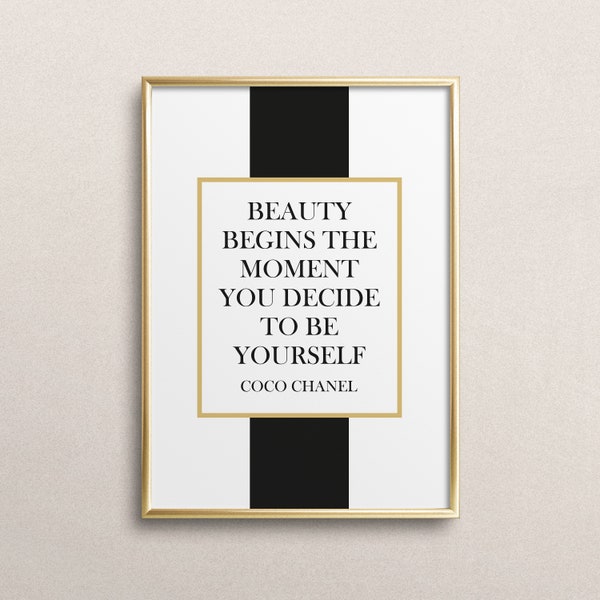 Poster, Print, Fashion Poster, Wallart, Coco Chanel Zitat: Beauty begins the moment you decide to be yourself - Geschenkidee, Geburtstag