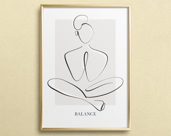 Poster, Print, Wallart, Fine Art-Print, Line Art: Yoga Balance - gift idea, interior, design, black white, drawing, minimalistic