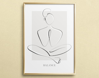Poster, Print, Wallart, Fine Art-Print, Quotes, Sayings, Typography, Art: Yoga Balance - Line Art, interior, design, drawing, minimalistic