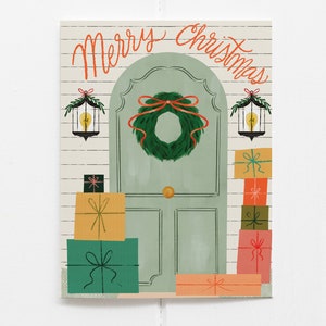 Merry Christmas Door Card | Christmas Card | Holiday Card | Christmas Presents Card | Front Stoop Christmas Decor