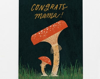 New Baby Card | Welcome Baby | Mama Mushroom | Congratulations Mama