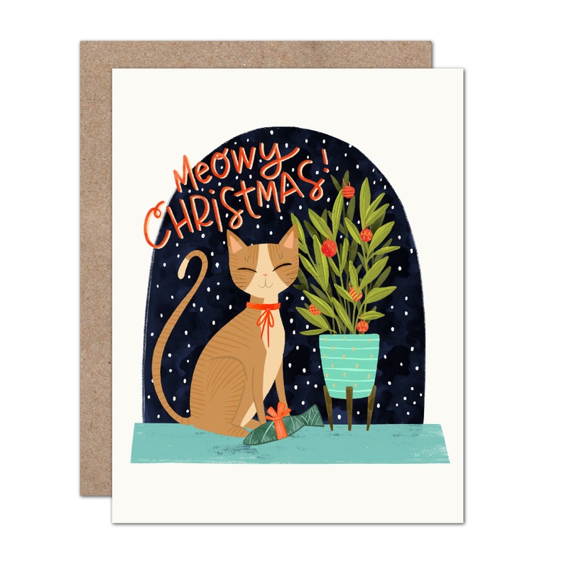 Meowy Christmas Cat Holiday Card Cat Lover Holiday Card Etsy