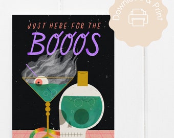 INSTANT DOWNLOAD Printable | Just Here For The Boos | Printable Card | Digital Halloween Party Invitation | Halloween Greeting Card