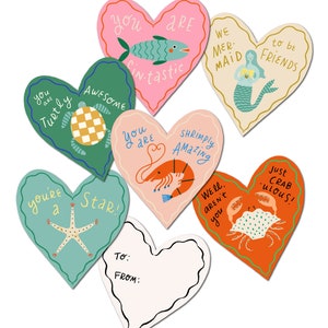 DESCARGA INSTANTÁNEA / Tarjetas de San Valentín para niños con criaturas marinas / Tarjetas de San Valentín con temática de sirenas / Tarjetas de San Valentín con temática del océano / Tarjetas de San Valentín submarinas