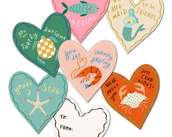 INSTANT DOWNLOAD | Kids Ocean Critters Valentines Cards | Mermaid Valentines| Ocean Themed Valentines Cards | Underwater Valentines