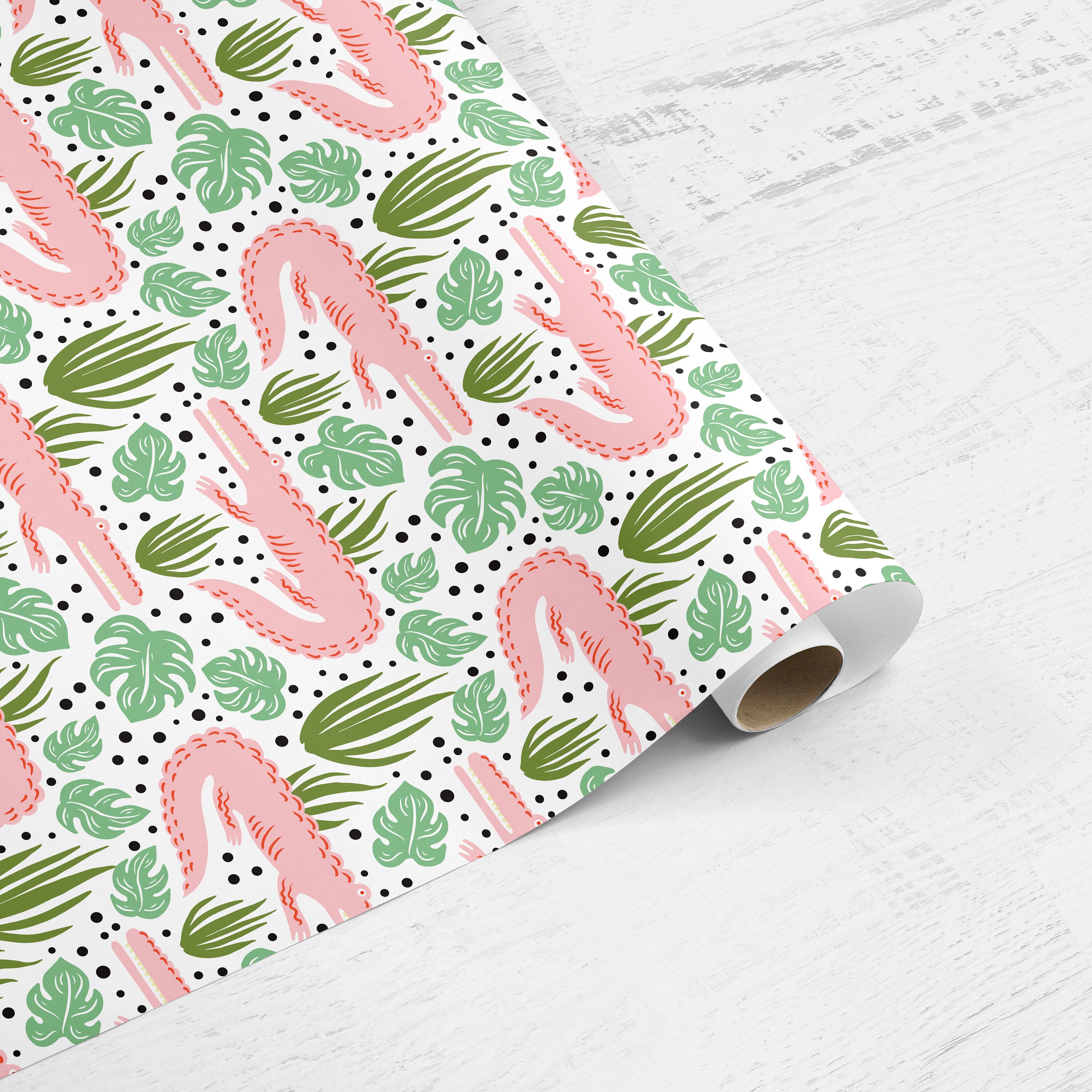 Pink Croc Gift Wrap Hand Print Wrapping Paper Crocodile Etsy