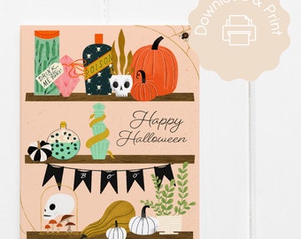 INSTANT DOWNLOAD Printable | Halloween Shelves | Printable Halloween Card | Digital Halloween Party Invitation | Halloween Greeting Card