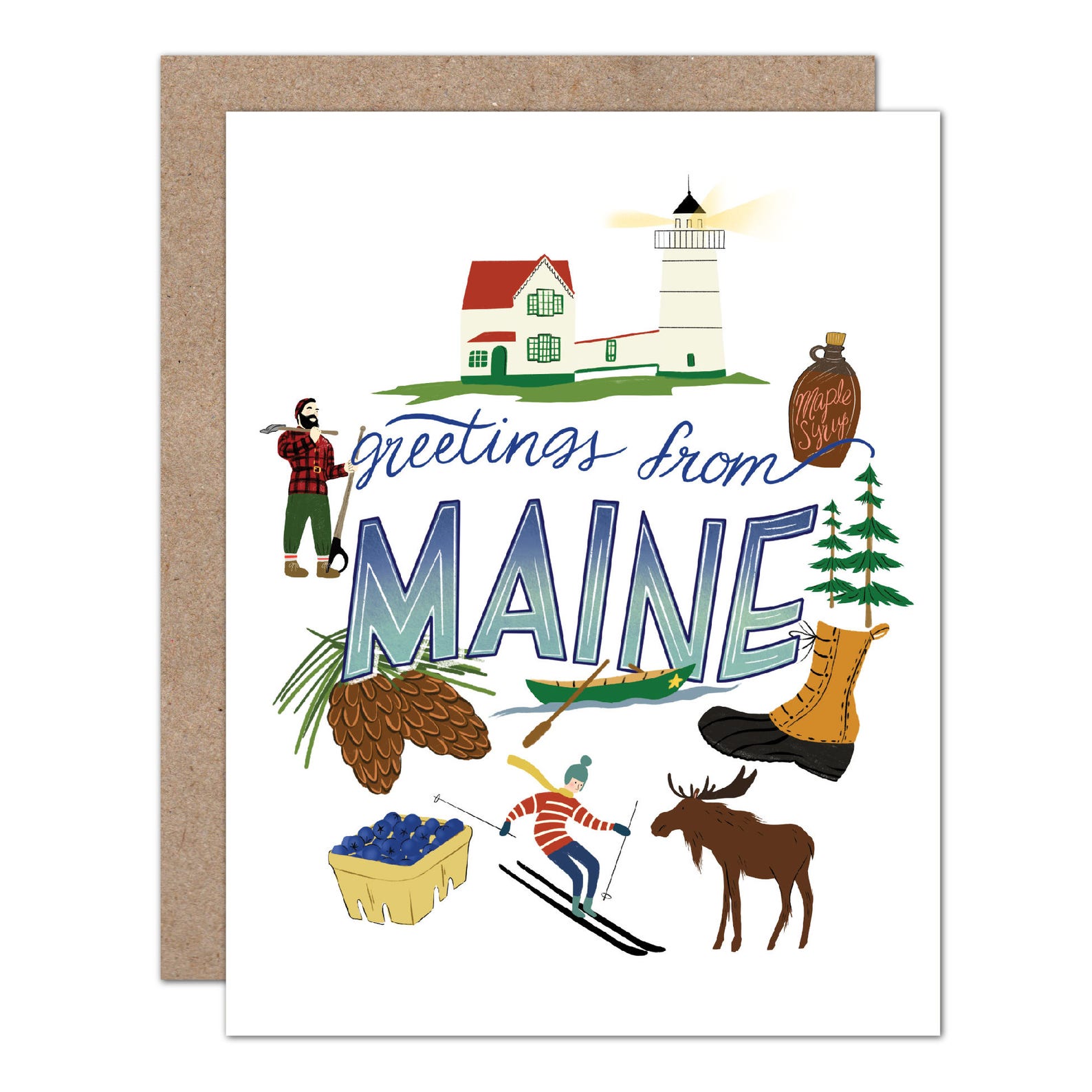 Greetings From Maine Card Maine Moose Skiing Etsy
