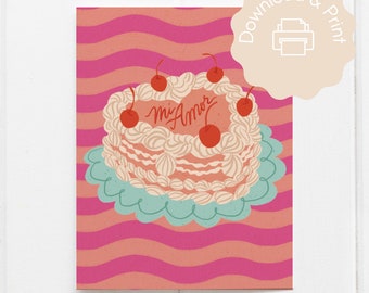 INSTANT DOWNLOAD | Mi Amor Cake | Valentines Day Card | DIY Valentines Day Card | Digital Download | Greeting Card