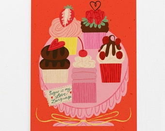 Valentine's Day Card | Sugar is My Love Language | Valentine's Card | Cupcakes