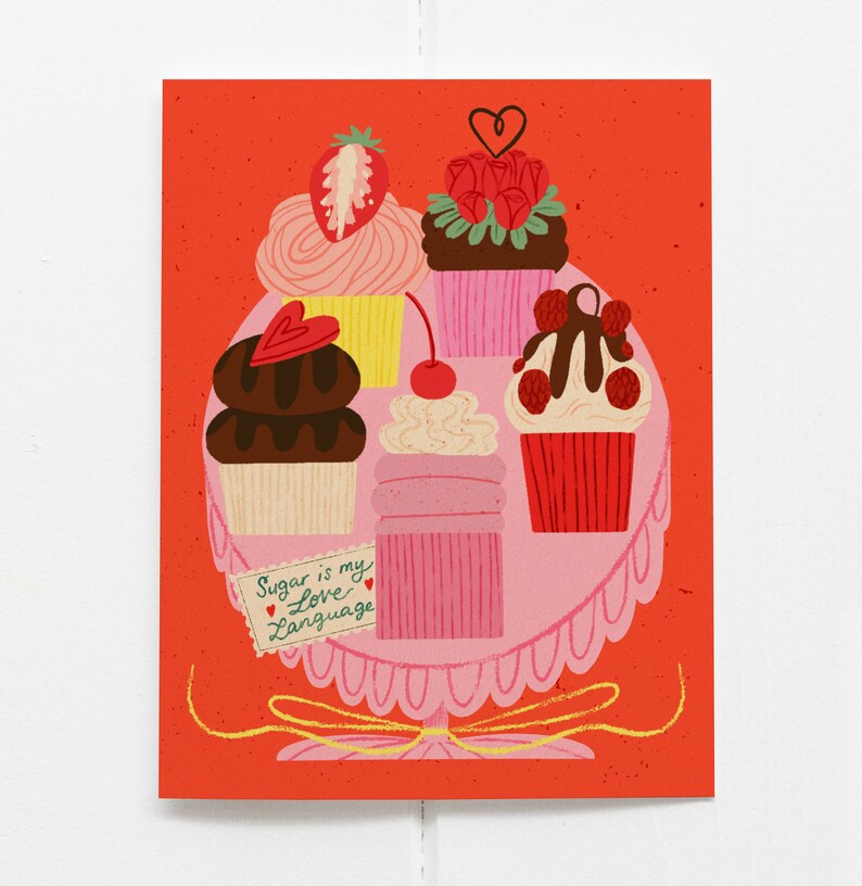 Valentine's Day Card Sugar is My Love Language Valentine's Card Cupcakes image 1