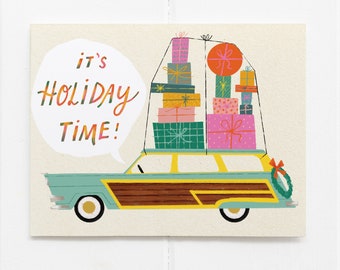 It's Holiday Time Christmas Card | Vintage Station Wagon Holiday Card
