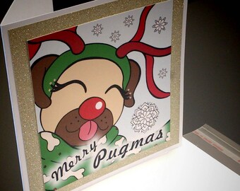 Pug Christmas Card - Dog Holiday Cards - Cute Pet Greeting Cards - For Girlfriend - Mum - Daughter - Niece - Auntie