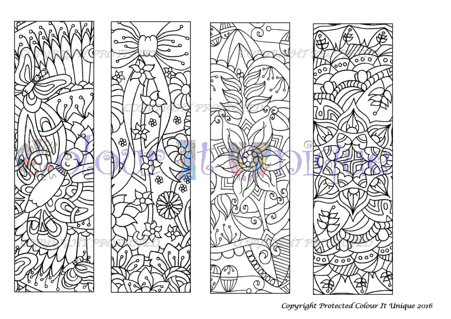 Flower Coloring Bookmarks Floral Kids Pages Adult Etsy