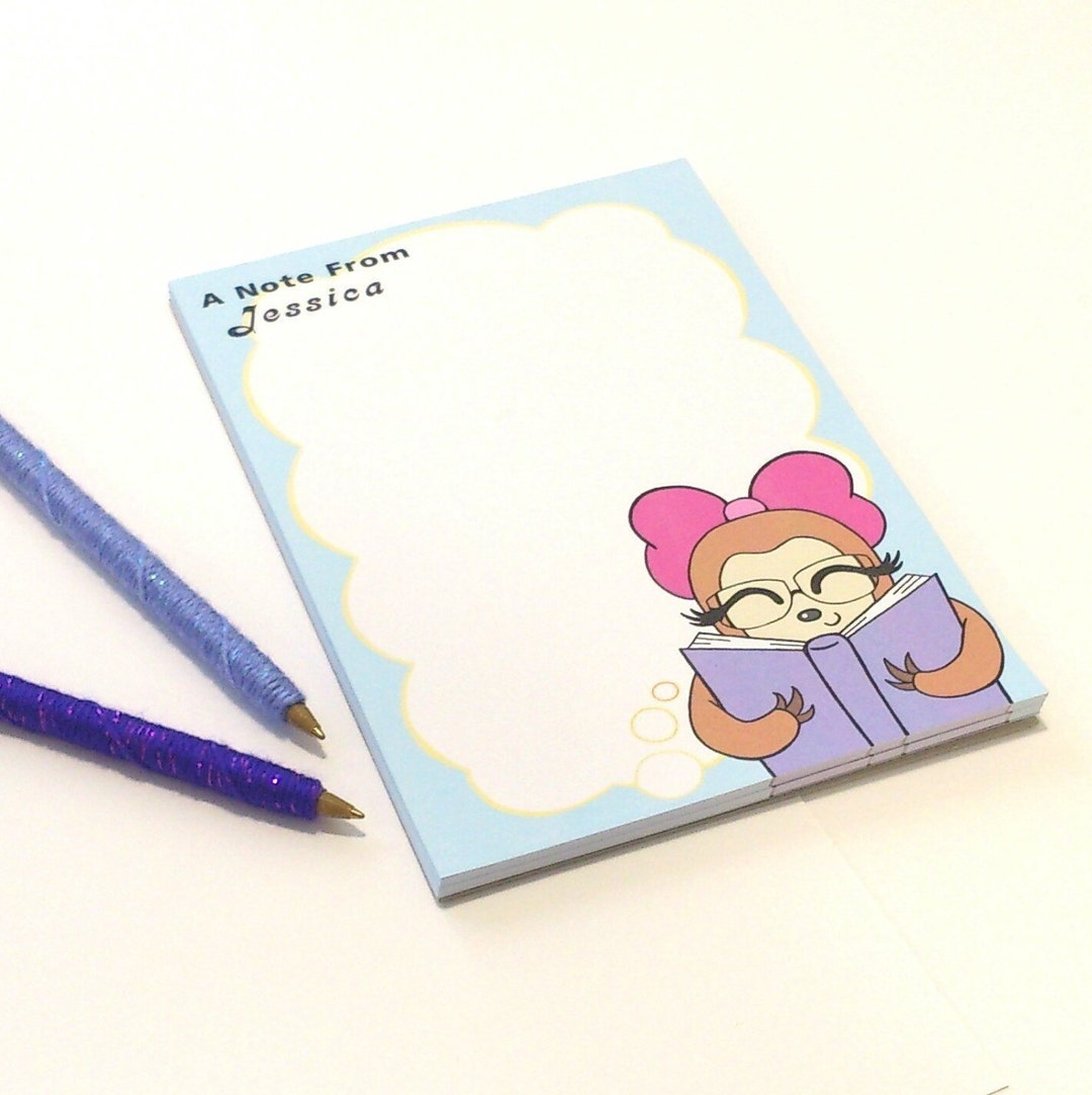 Personalised Sloth Reading a Book Notepad - Etsy