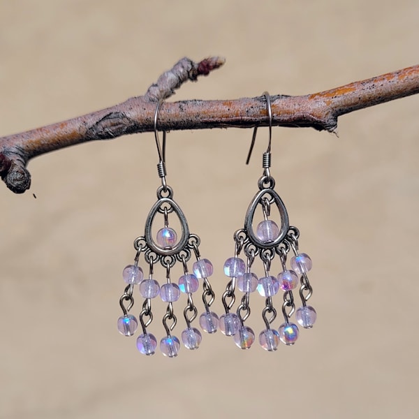 Iridescent Purple Bubbles Fairy Princess Chandelier Chandbali Earrings with Hypoallergenic Stainless Steel Earwires