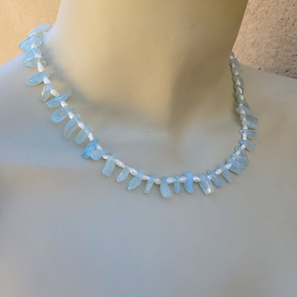 Aquamarine and Rice Pearl Mermaid Princess Statement Piece Necklace