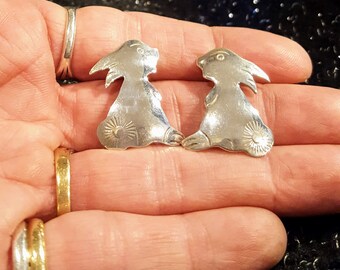 Vintage Sterling Silver Bunny Rabbits Post Push Back Earrings