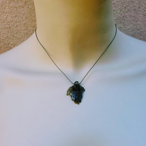 Carved Grape Leaf Green Labradorite Pendant with Sterling Silver Minimalist Necklace