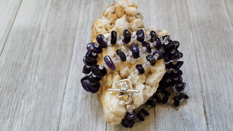 Amethyst Graduated Nuggets with Rose Quartz and Thia Silver Necklace