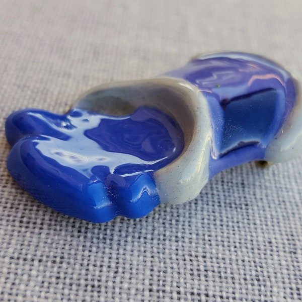 Vintage 1970's Glazed Ceramic Spilled Can of Blue Paint Pin Brooch