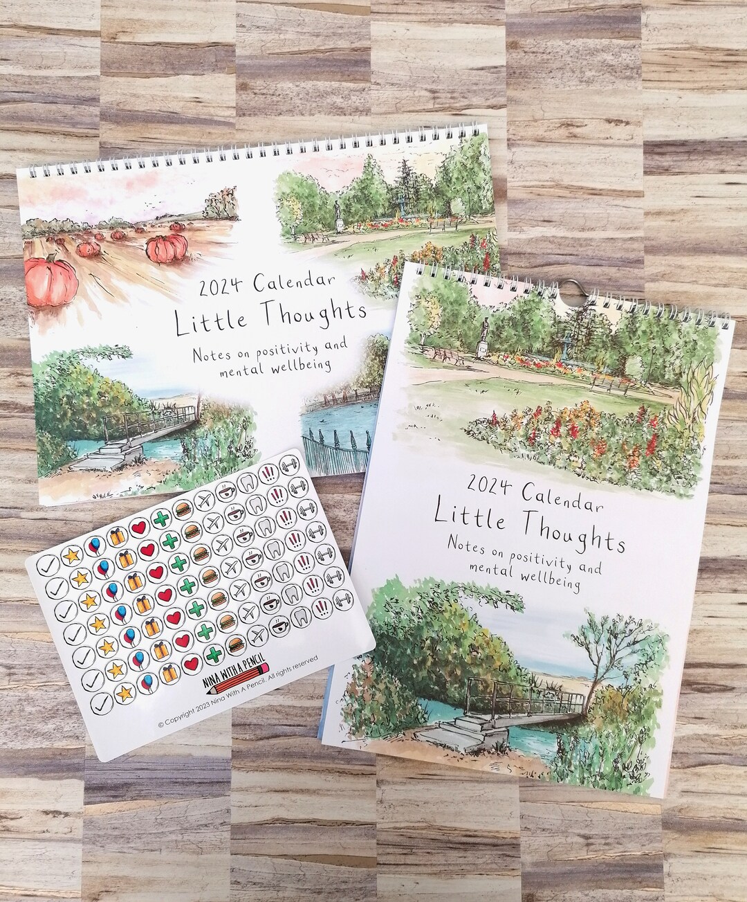 2024 Watercolour Wall Calendar, 2024 Planner Little Thoughts Positivity ...