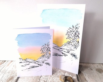 River and Sunset Greeting card A6/A5- Watercolour painting