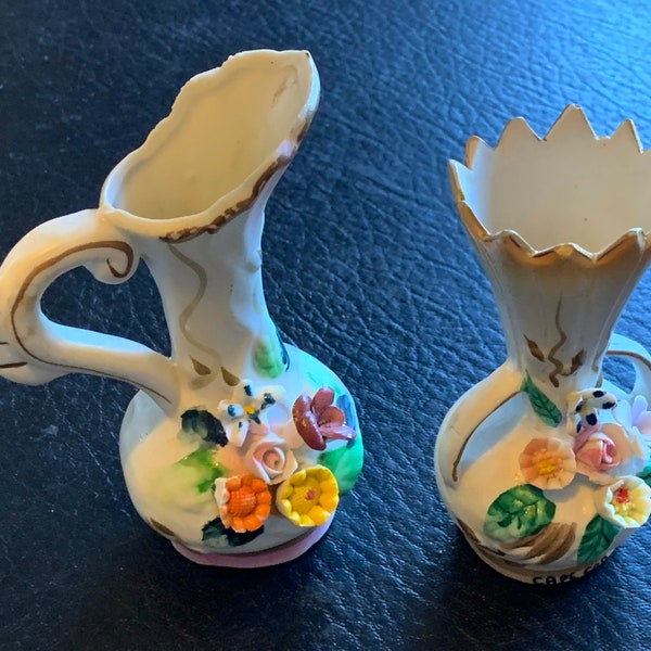 Cape Cod Souvenir Vase Applied Flowers plus a Second Vase Pitcher found together