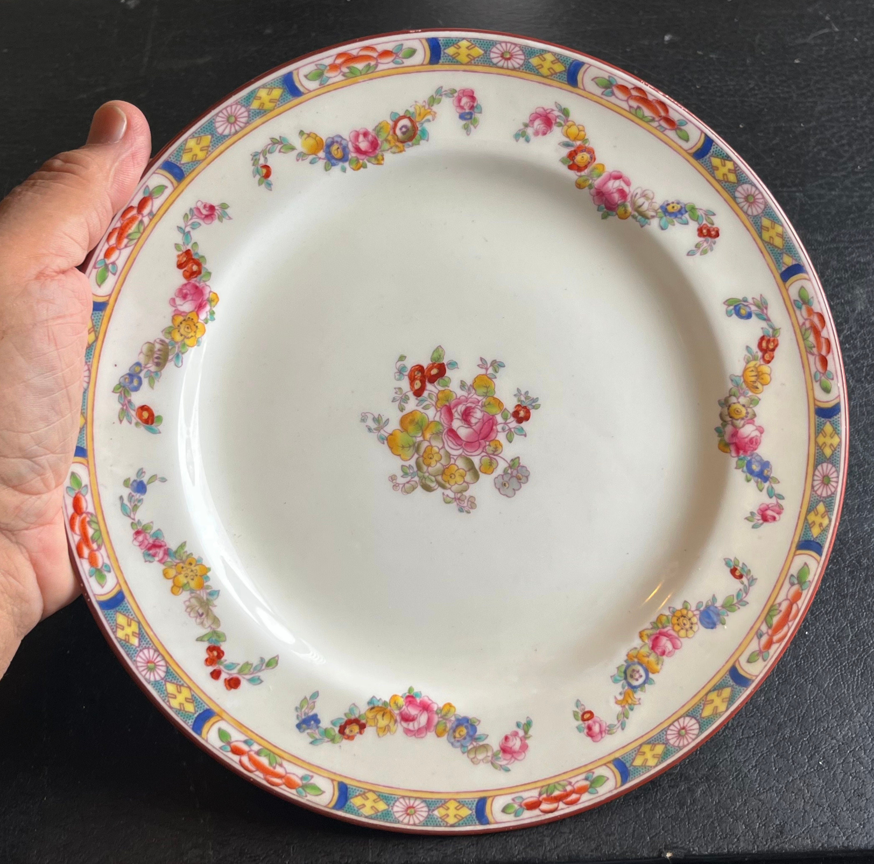 オールドミントン ローズとジュエルガーランド プレート Minton China Antique (1873-1901) A4807 “minton Rose” Pattern 9