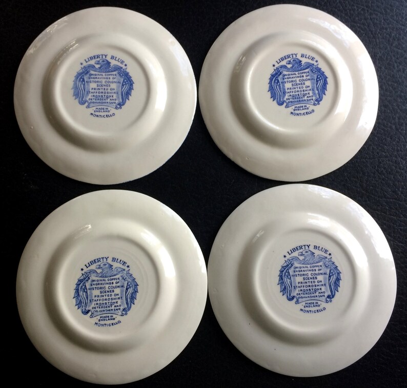 Liberty Blue Staffordshire Monticello Bread /& Butter Dessert Plates 6\u201d England Original Copper Engraving Four Plates
