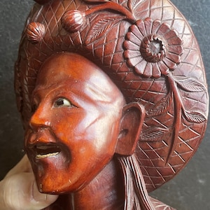 Vintage Bali Balinese Wood Carving of a Man Traditional Figure Dressed Fancy 9 1/2”