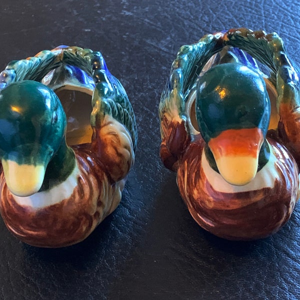 Pair  Mallard Ducks Hand Painted Ceramic Vase Planter Stamped Made in Occupied Japan  R33