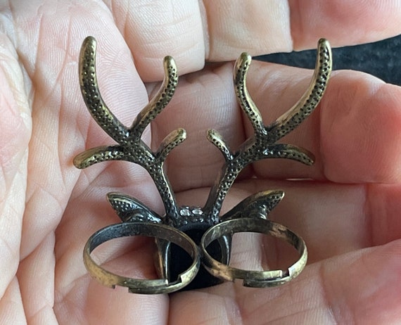 Ultimate Stag Deer Head Antlers Ring Two Finger R… - image 4
