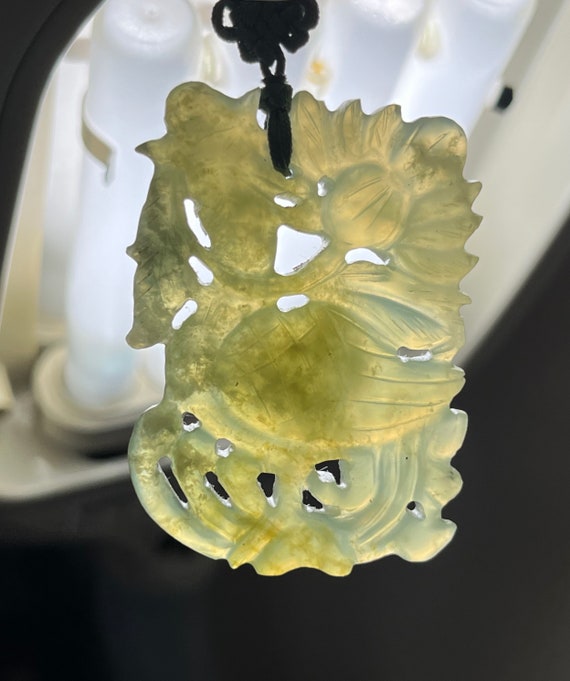Antique Translucent Flower / Fish Jade Pendant En… - image 7