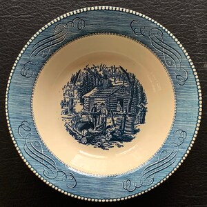Vintage Currier und Ives 9 "Rim Tiefe Schüssel Ahornsirup Blockhaus Ahornsirup