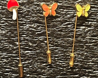 Vintage Lot of Stick Pins Two Butterfly’s and a Toadstool