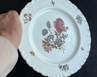 Early Wedgwood Etruria Barlaston Rose Salad Plate 8 1/4” with Floral Pattern Butterflies Bees 12 Plates   (BSW)