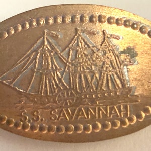 S S Savannah navire/bateau à vapeur à roues latérales penny allongé penny souvenir penny écrasé penny roulé HT8388
