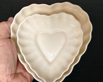 Irish Belleek Dish Heart Shaped Luster Ireland Parian Ireland Two Sizes