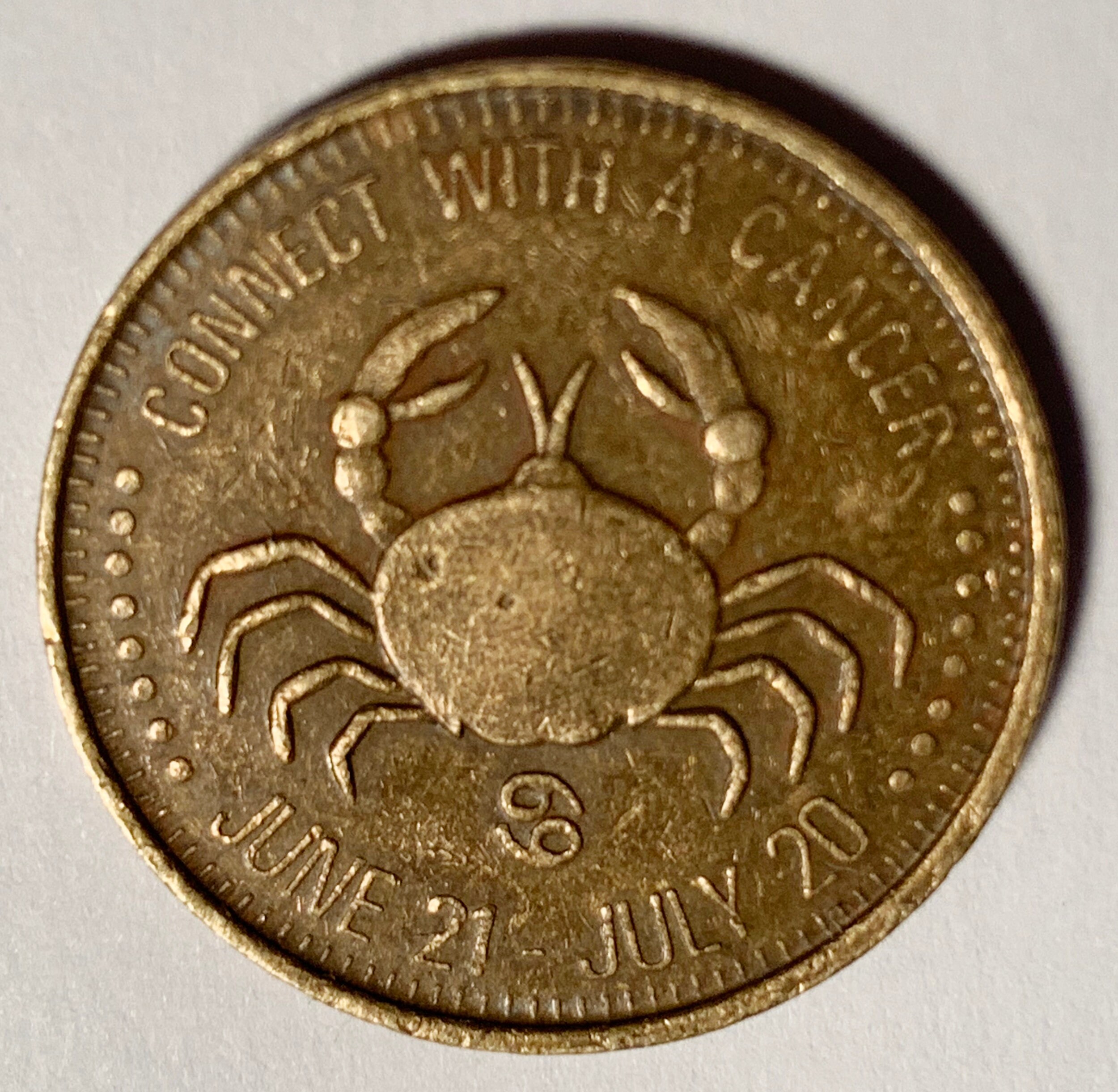 Connect with A Cancer Versatile Astrological Sex Token Vintage Novelty Coin  Brass Token Crab R112