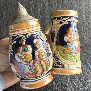 ヴィンテージ スイス 陶器製ビールジョッキ 蓋付き オルゴール付き