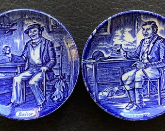 Two Enoch Wedgewood Tunstall Vintage Character Plates Sailor and Huntsman England